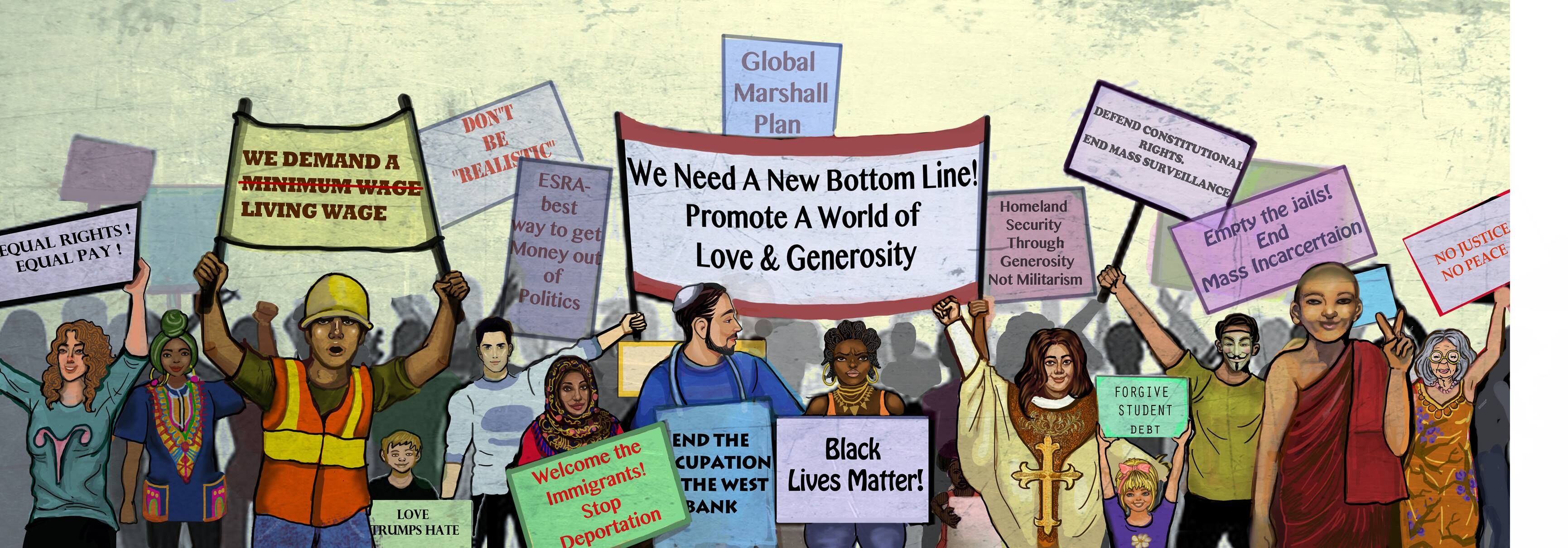 Image of diverse people holding different signs